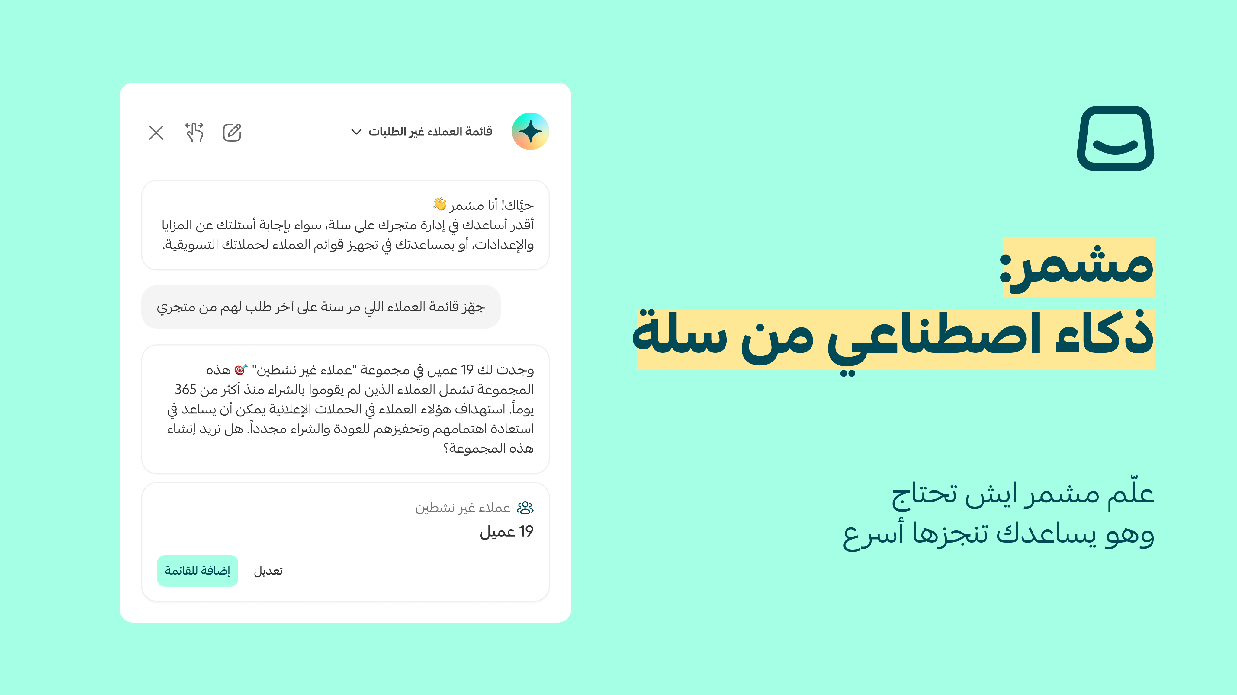مساعد من سلة داخل لوحة التحكم: دعم فوري وإجابات مباشرة أثناء إدارة متجرك